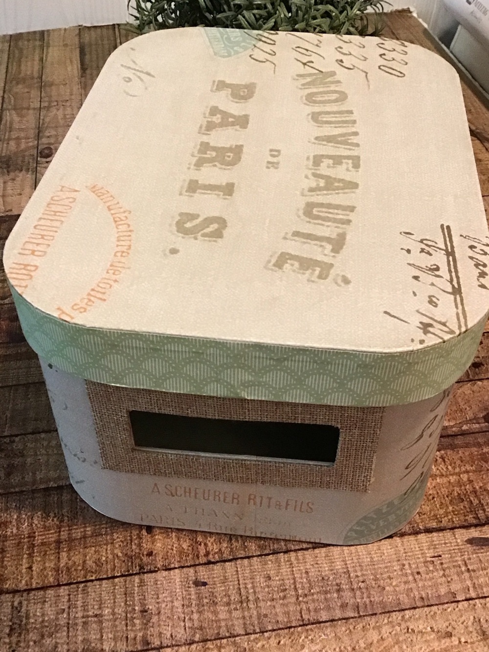 ♥️5/25$ Paris Script Decorative Storage Box in Cream and Sage